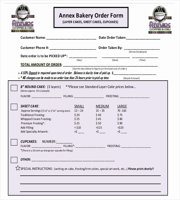 Home Bakery Cake order form Inspirational 15 Bakery order Templates – Free Sample Example format