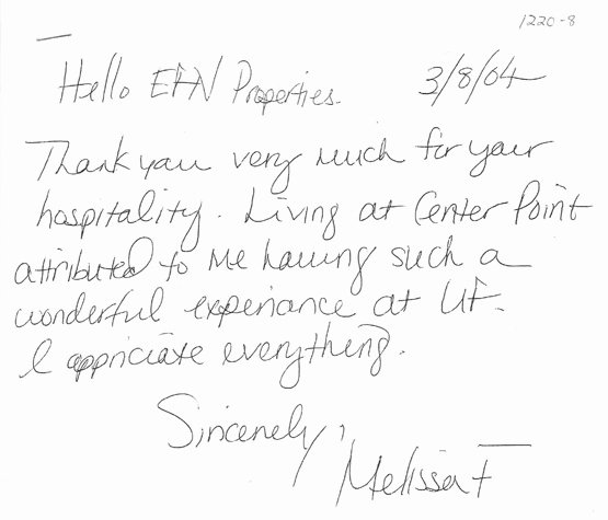 Hospitality Thank You Notes Luxury Efn Properties Apartment Rentals Close to the University