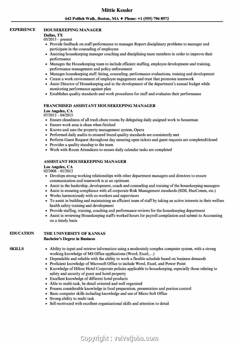 Housekeeping Supervisors Duties and Responsibilities Elegant Downloadable Housekeeping Operations Manager Resume