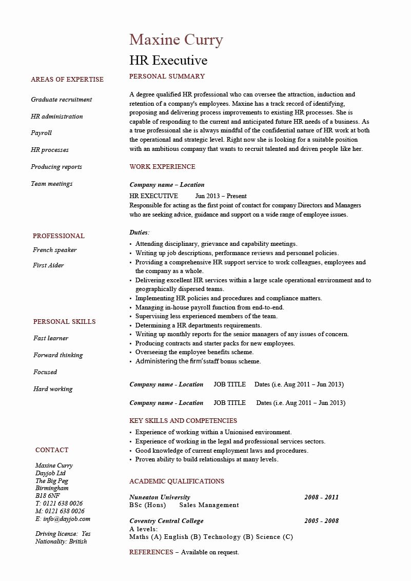 Hr Executive Resume Sample Awesome Hr Executive Resume Template Cv Example Human Resources
