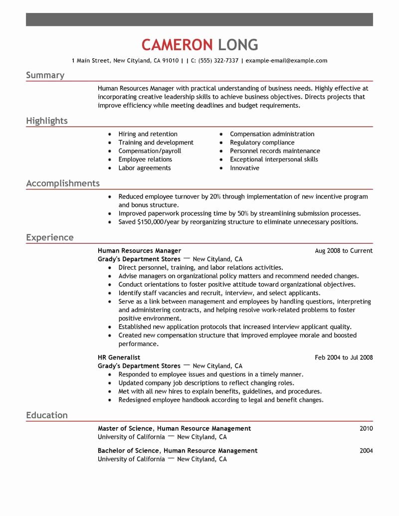 Hr Executive Resume Sample Inspirational Best Human Resources Manager Resume Example