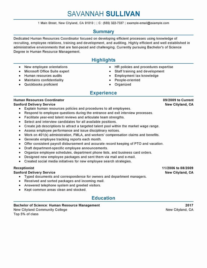 Hr Executive Resume Sample Lovely Amazing Human Resources Resume Examples