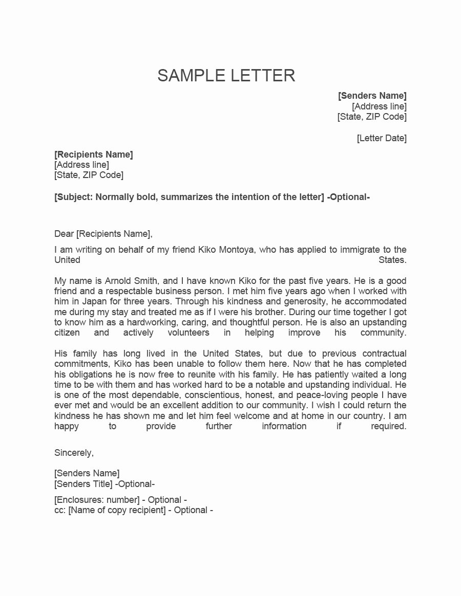 Immigration Reference Letter Template Unique 36 Free Immigration Letters Character Reference Letters