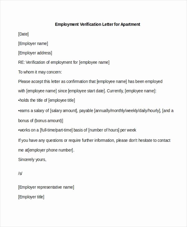 Income Verification Letter for Apartment Elegant Free 7 Sample Employee Verification Letters In Pdf