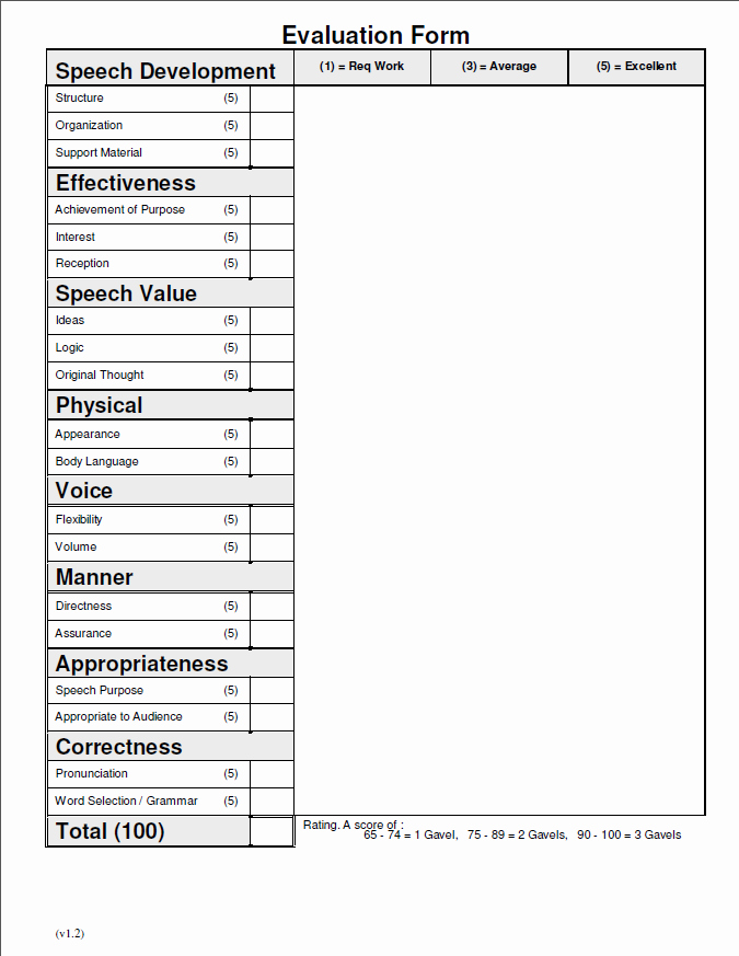 Individual Speech Evaluation form Best Of toastmasters Speech Evaluation form Pdf