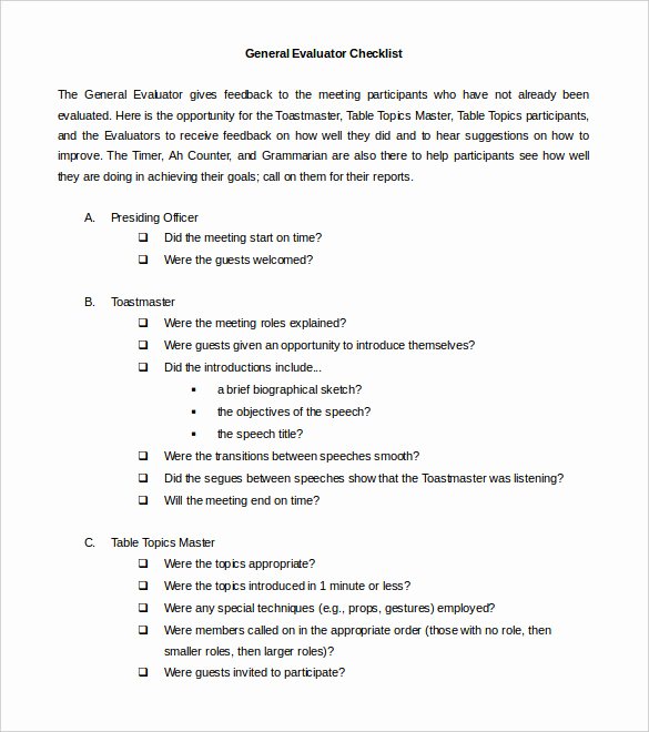 Individual Speech Evaluation form Elegant toastmaster Evaluation Template – 20 Free Word Pdf