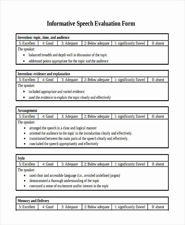 Individual Speech Evaluation form Fresh Free 55 Free Evaluation forms