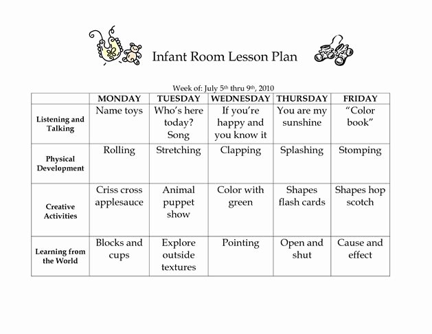 Infant Weekly Lesson Plan Awesome Infant Room Lesson Plan Westlake Childcare by Linzhengnd