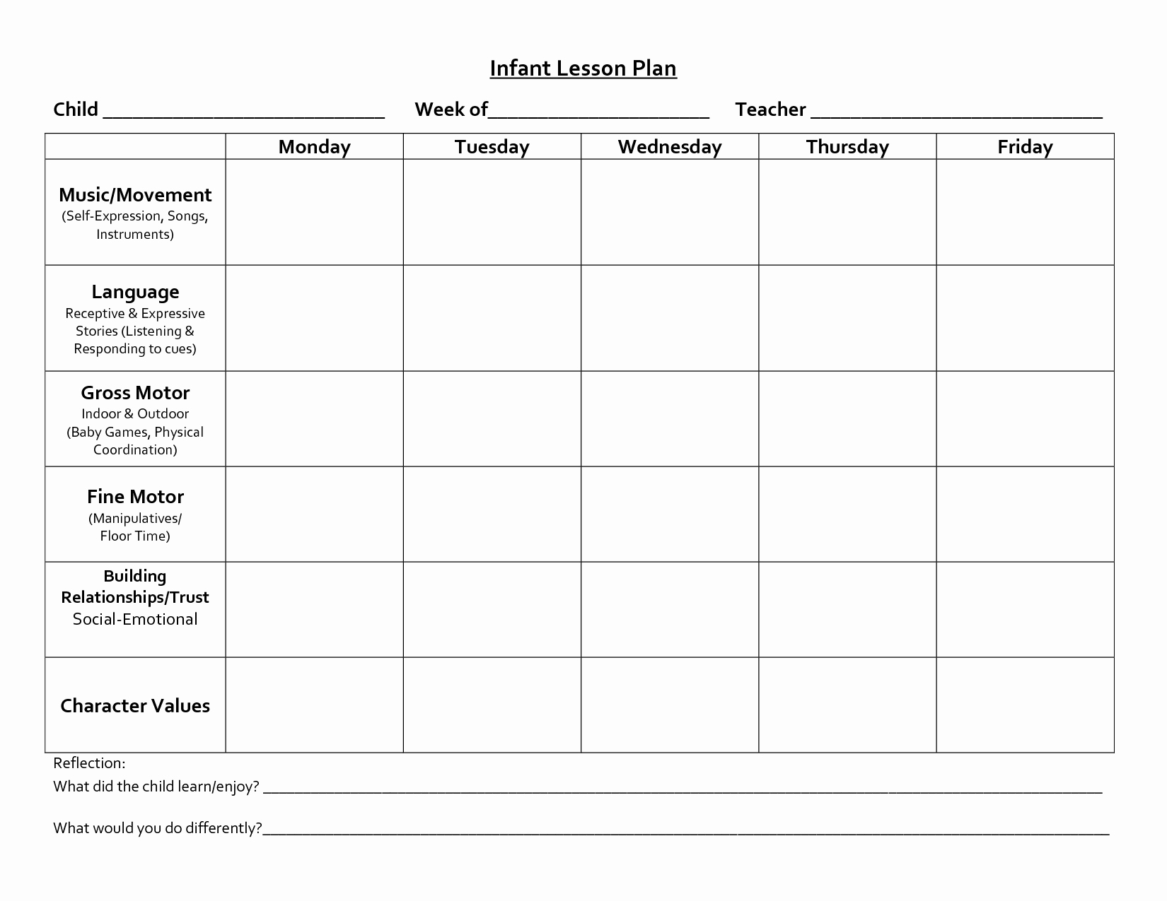 30 Infant Weekly Lesson Plan Example Document Template