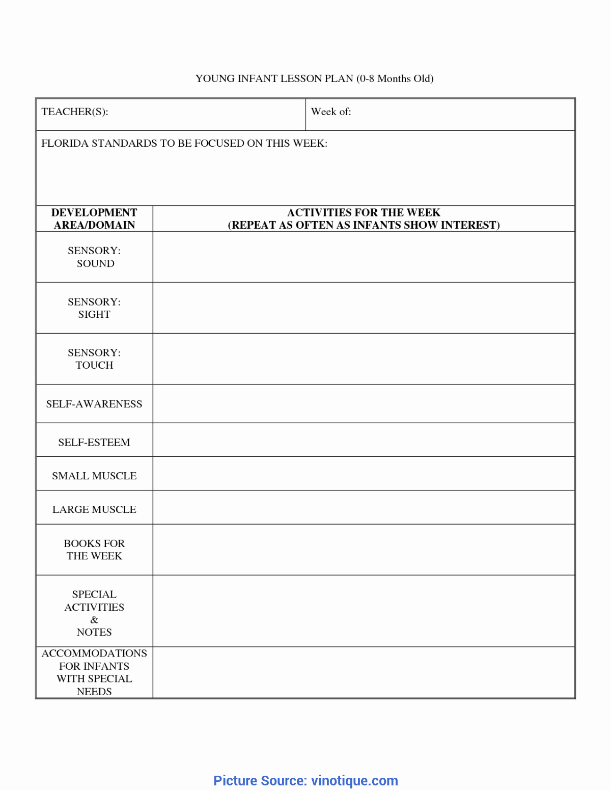 Infant Weekly Lesson Plan Inspirational Simple Weekly Lesson Plan Template for Infants and