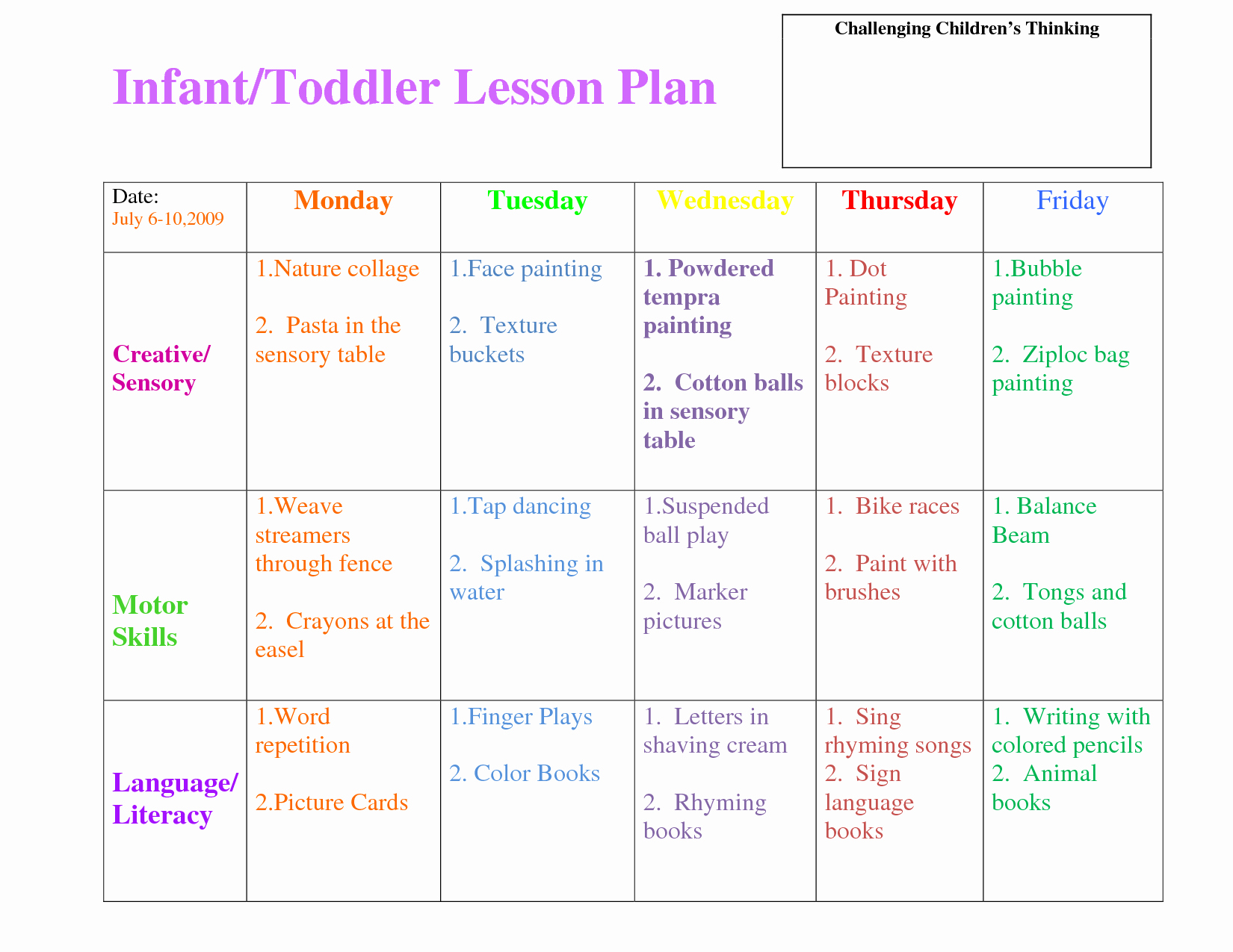 Infant Weekly Lesson Plan Unique Lesson Plan forms On Pinterest