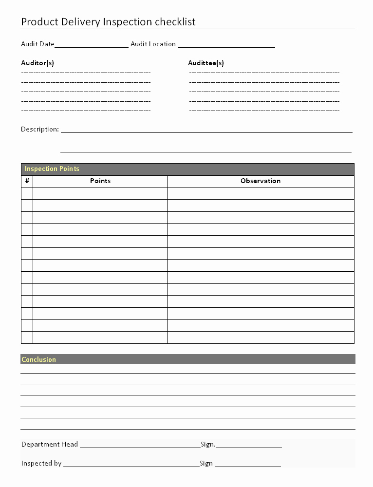 Inspection Checklist Template Excel Beautiful Product Delivery Inspection Documents