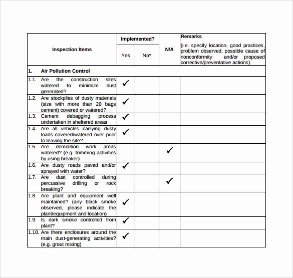 Inspection Checklist Template Excel Luxury Construction Inspection Checklist Sample for Your