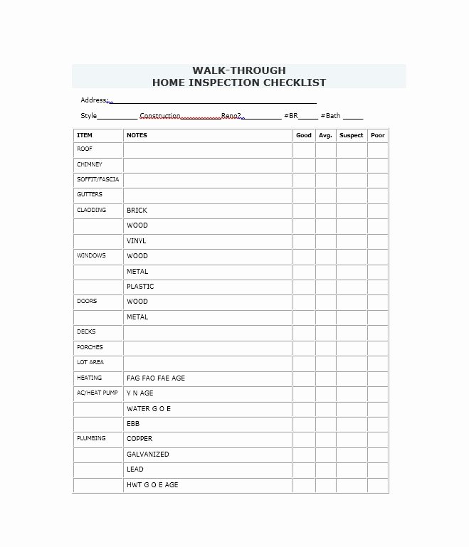 Inspection Checklist Template Excel New 20 Printable Home Inspection Checklists Word Pdf