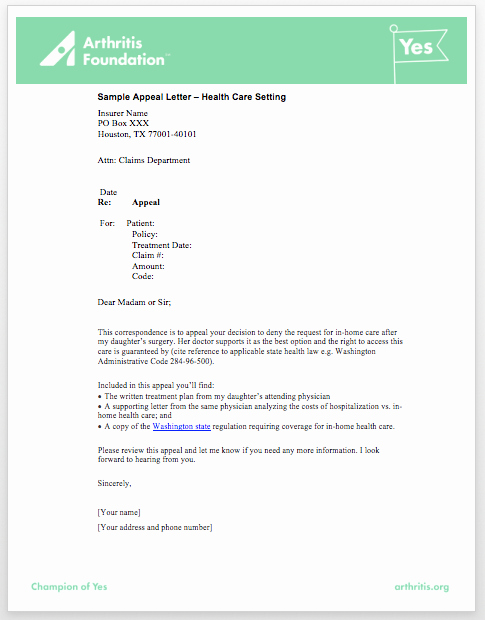 Insurance Appeal Letter Samples Elegant Sample Appeal Letters Access to Care toolkit