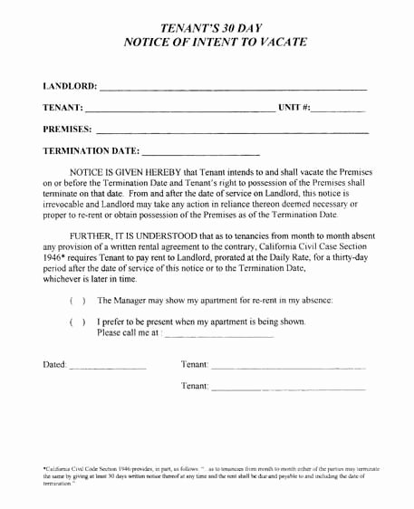 Intent to Vacate Apartment Best Of Printable Sample 30 Day Notice to Vacate Template form