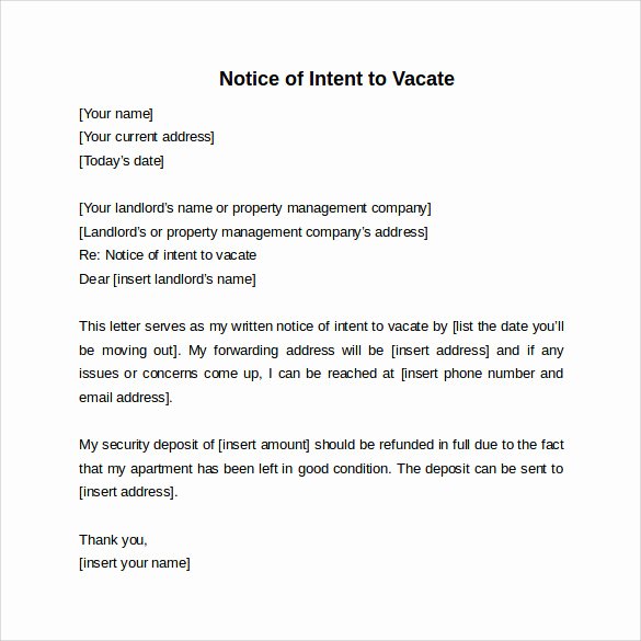 Intent to Vacate Apartment Unique Intent to Vacate Letter – 7 Free Samples Examples &amp; formats