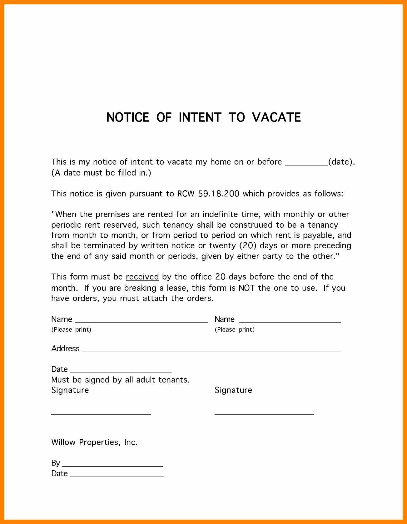Intent to Vacate Letter Template Best Of Notice Intent to Vacate Letter Template Collection