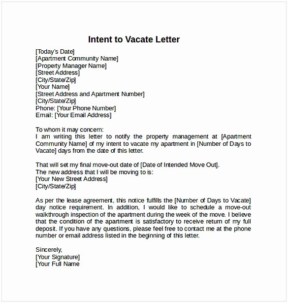 Intent to Vacate Sample Letter Beautiful Intent to Vacate Letter