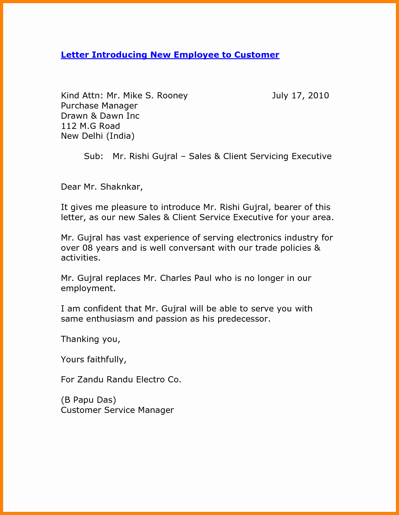 Introductory Letter for Employee Fresh 8 Self Introduction Email Sample for New Employee