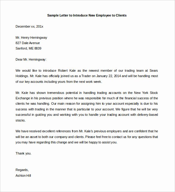 Introductory Letter for Employee Fresh Letter Intruduction