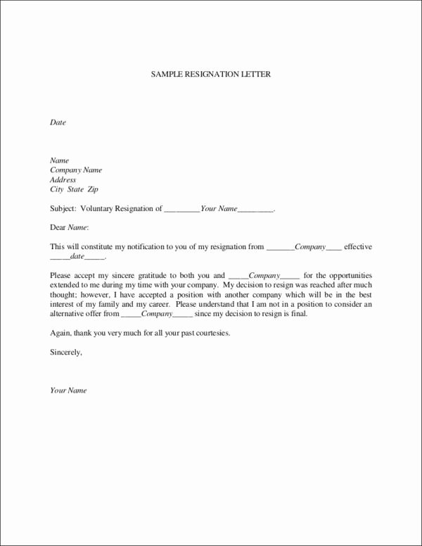 Involuntary Resignation Letter Sample Unique Free 33 Printable Resignation Letter Samples &amp; Templates