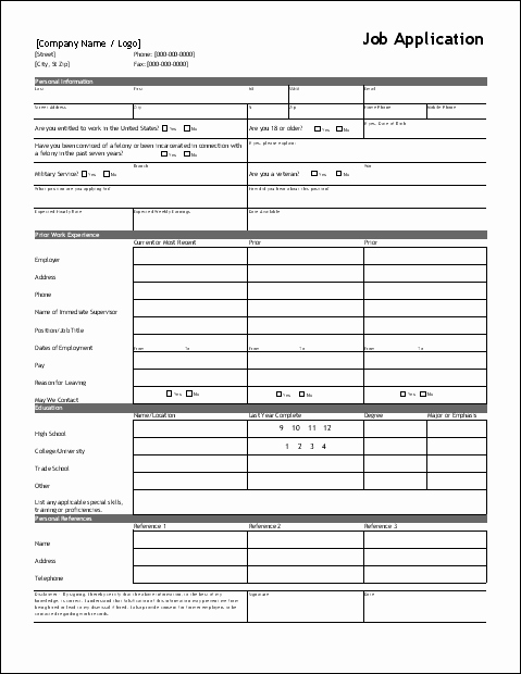 Job Application form Sample format Fresh Free Job Application form Template
