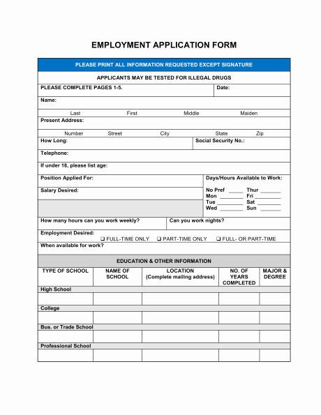 Job Application form Sample format Inspirational Free Printable Job Application form Template form Generic