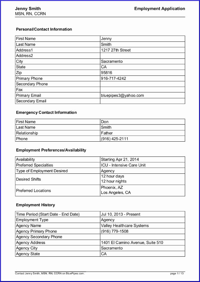 Job Application form Sample format Inspirational Sample Travel Nursing Job Application Bluepipes Blog
