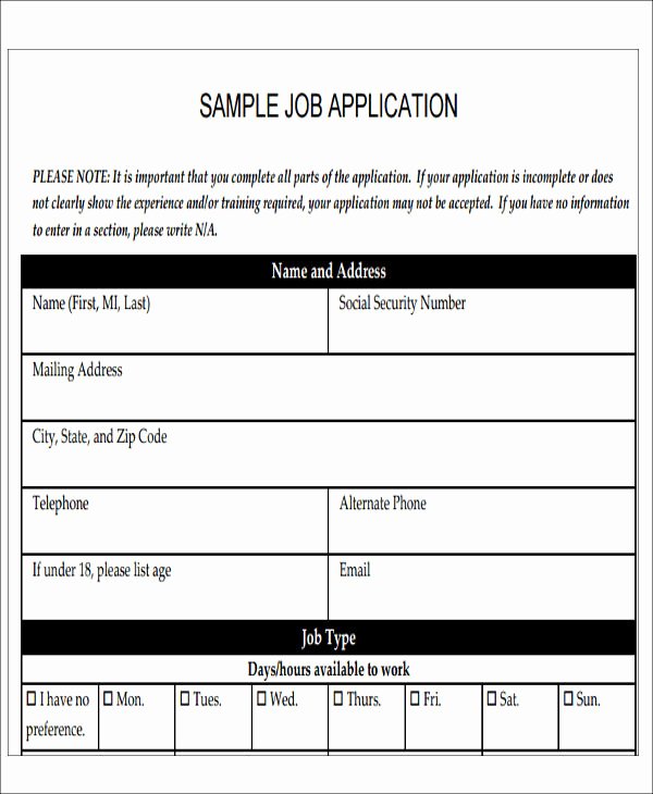 Job Application form Sample Luxury 49 Job Application form Templates