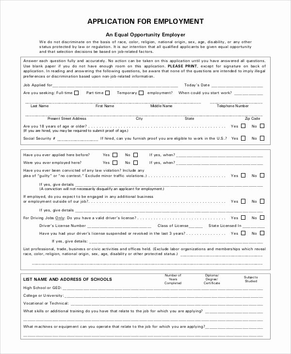 Job Application form Sample Luxury Sample Employment Application form 8 Examples In Word Pdf