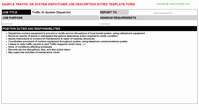 Job Description for Dispatcher Luxury Traffic System Dispatcher Job Description Duties