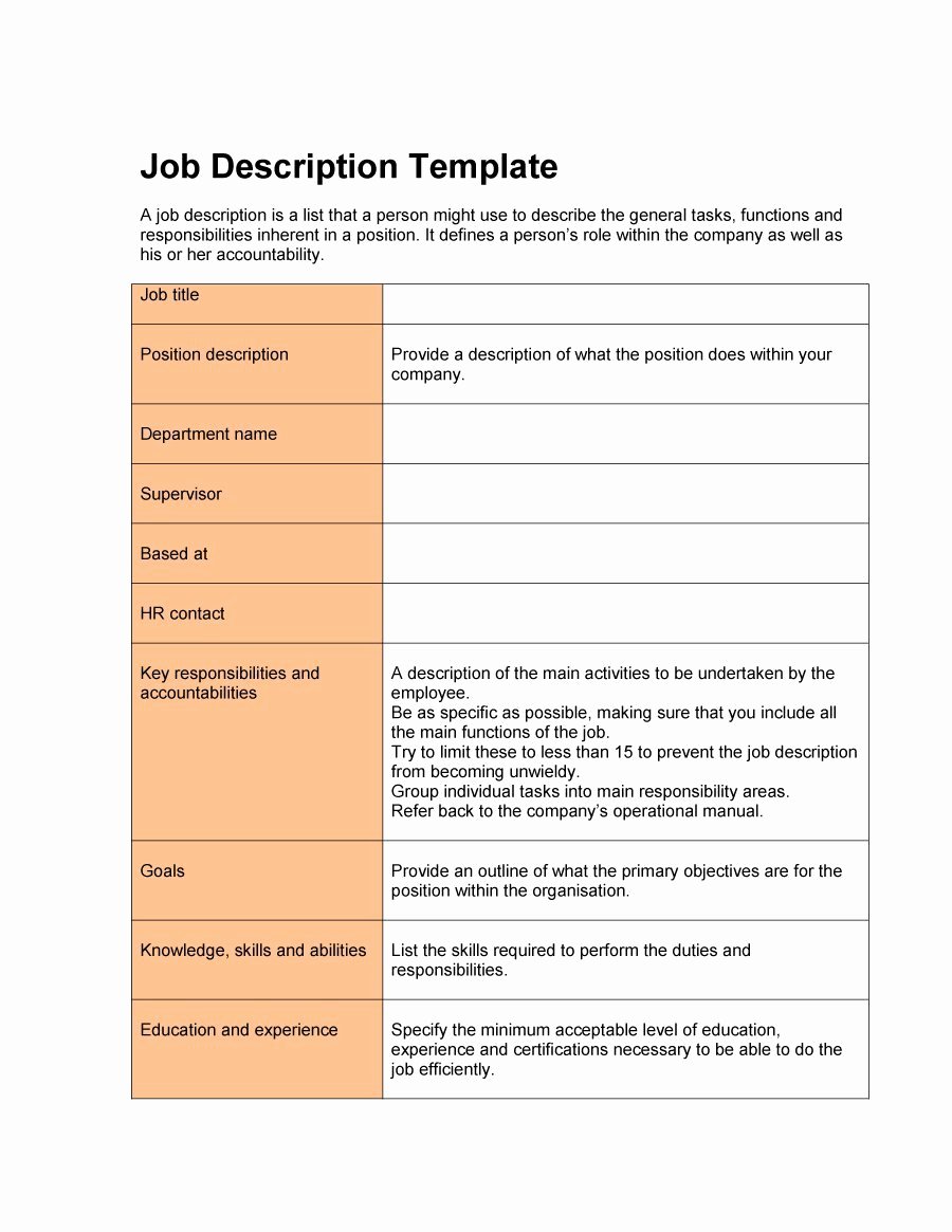 30 Job Description Format Doc Example Document Template