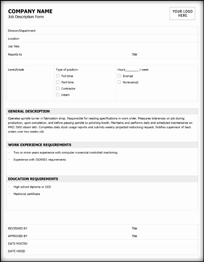 Job Description format Doc Elegant Job Description Examples – 9 Download Free Sample form