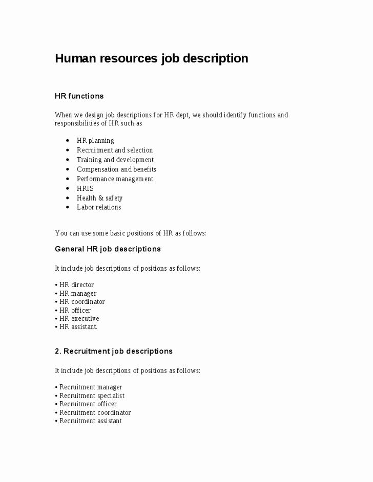 Job Description Human Resources Beautiful Best S Of Human Resources Job Description Template