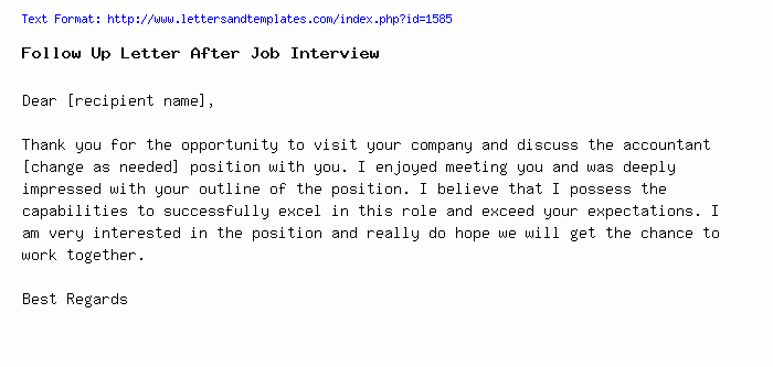 Job Interview Follow Up Letter Inspirational Follow Up Letter after Job Interview