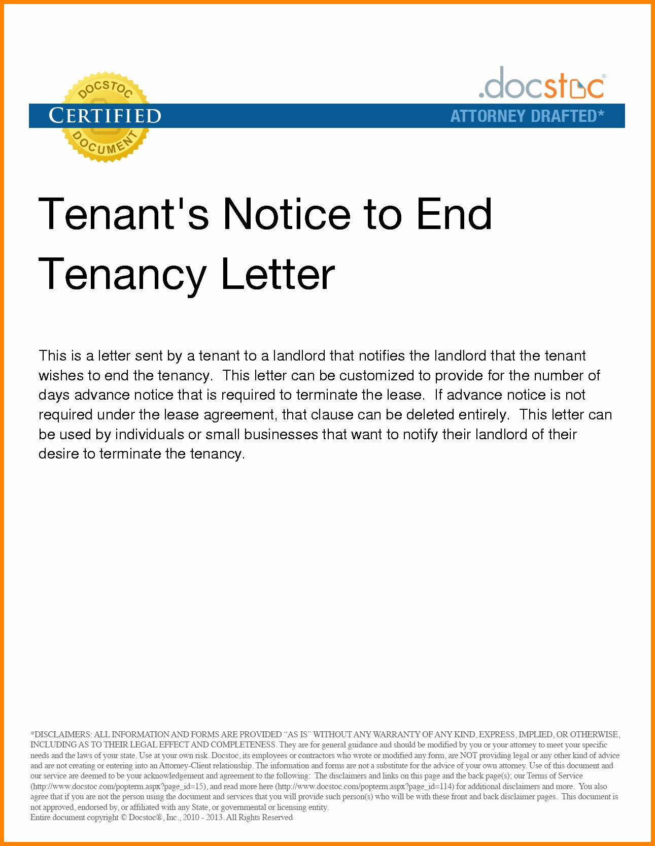 Termination Of Tenancy Agreement Sample Letter By Landlord