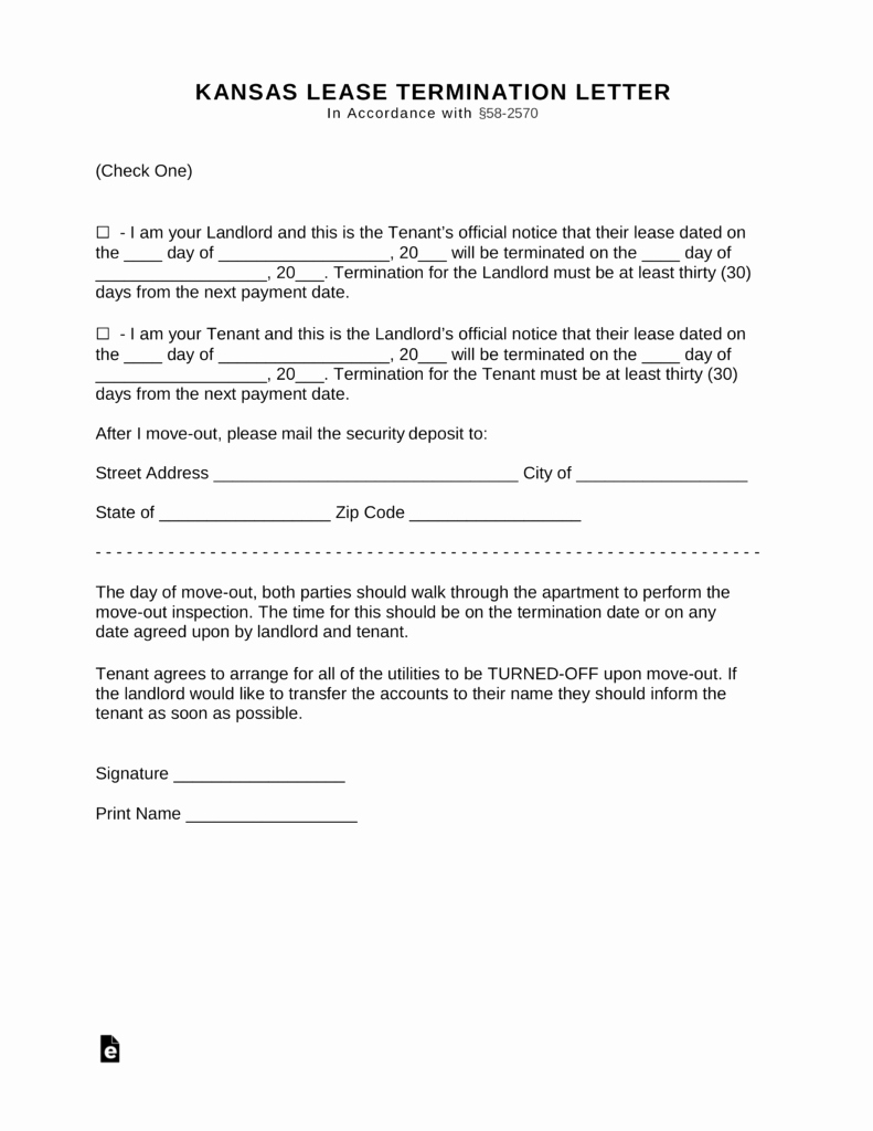 Landlord Lease Termination Letter Luxury Kansas Lease Termination Letter form