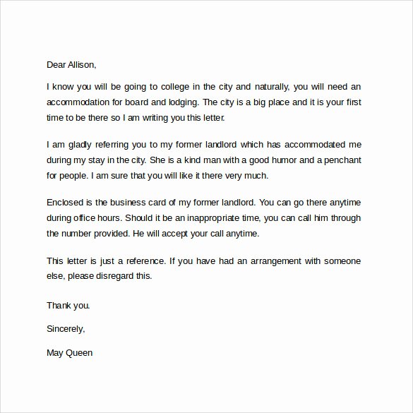 Landlord Letter Of Recommendation Beautiful Landlord Reference Letter Template 10 Samples