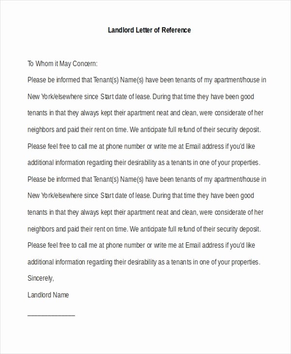 Landlord Letter Of Recommendation Inspirational Free 8 Letter Of Reference Samples