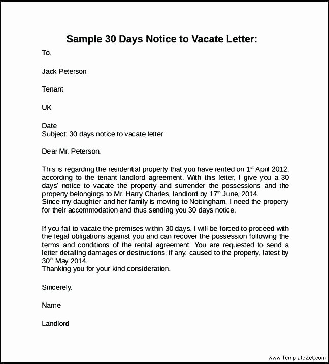 Landlord Letter to Vacate Beautiful Template for 30 Day Notice to Landlord – Stagingusasportfo