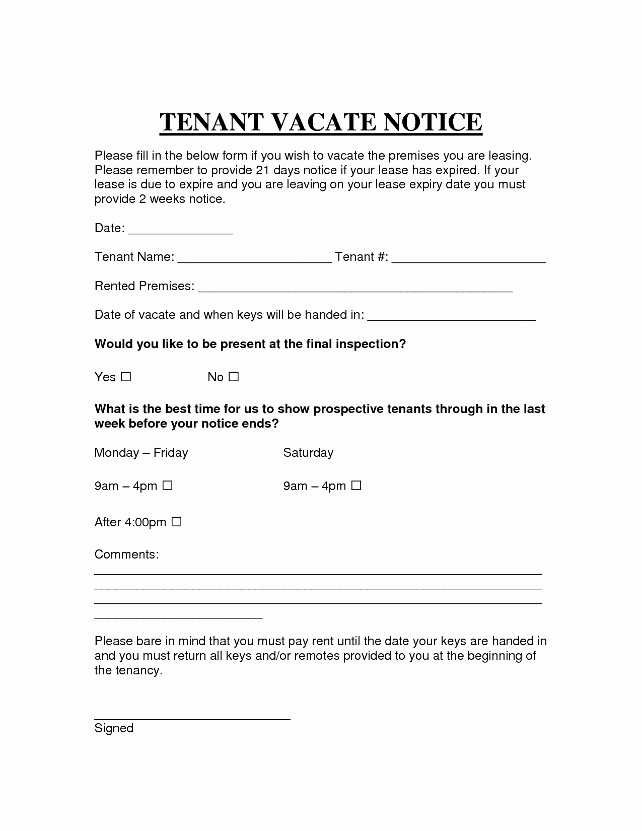 Landlord Letter to Vacate Fresh Free Printable Intent to Vacate Letter Template Vacate