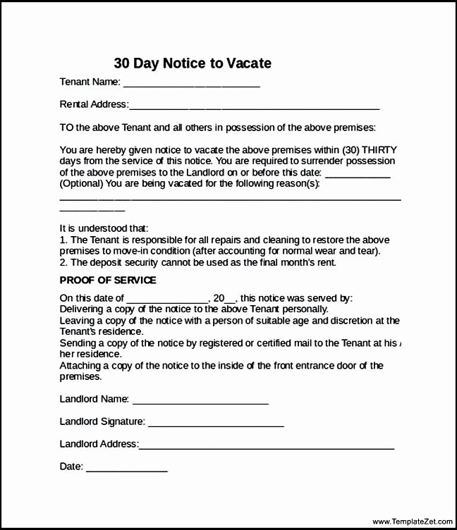 Landlord Notice to Vacate Premises Beautiful Landlord to Tenant 30 Day Notice Vacate Letter Idea 2018