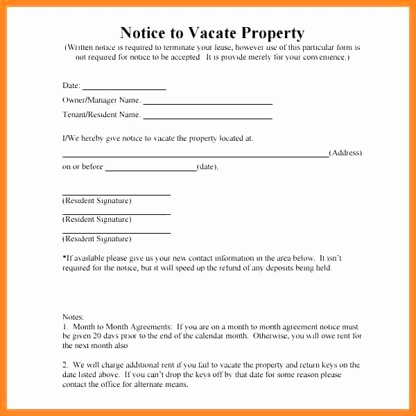 Landlord Notice to Vacate Premises Elegant Sample Letter 60 Day Notice to Landlord Letter