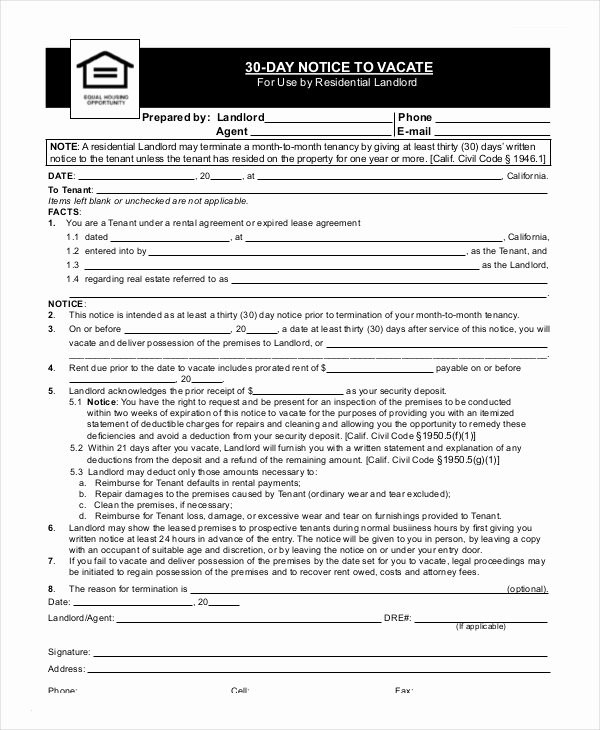 Landlord Notice to Vacate Premises Inspirational 5 Notice to Vacate form Free Download Templates Study