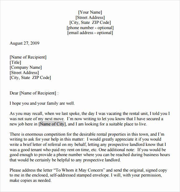 Landlord Reference Letter Best Of Landlord Reference Letter Template 8 Download Free