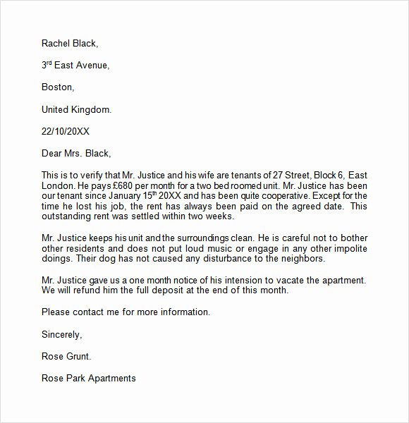 Landlord Reference Letter Fresh Landlord Reference Letter Template 8 Download Free