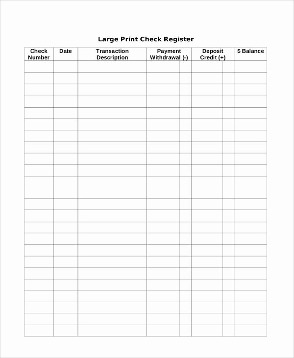 Large Print Check Register Printable Unique Printable Check Register Sample 9 Examples In Pdf Word
