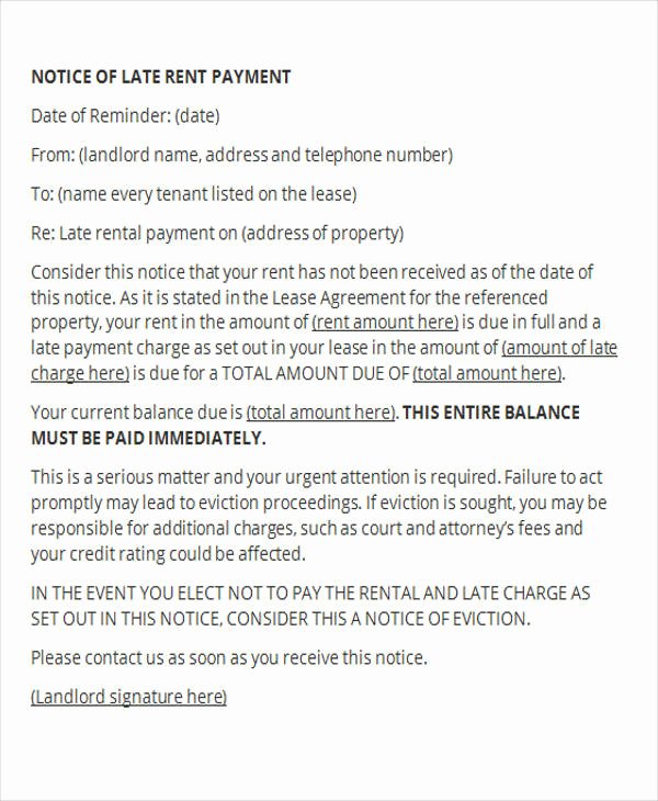 Late Notice for Rent Awesome Notice form Example