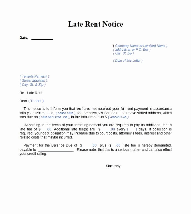 Late Notice for Rent Letter Awesome 34 Printable Late Rent Notice Templates Template Lab